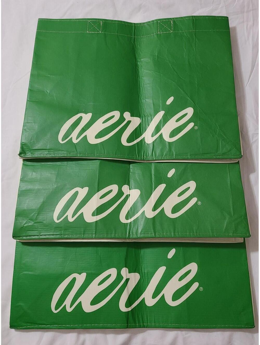 3pk American Eagle Aerie Reusable Tote Shopping Bags Sz Large 16x12x7 Green EUC